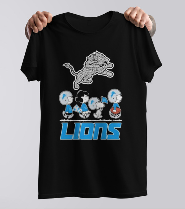Peanuts Characters Walking Detroit Lions Jared Goff T-Shirt