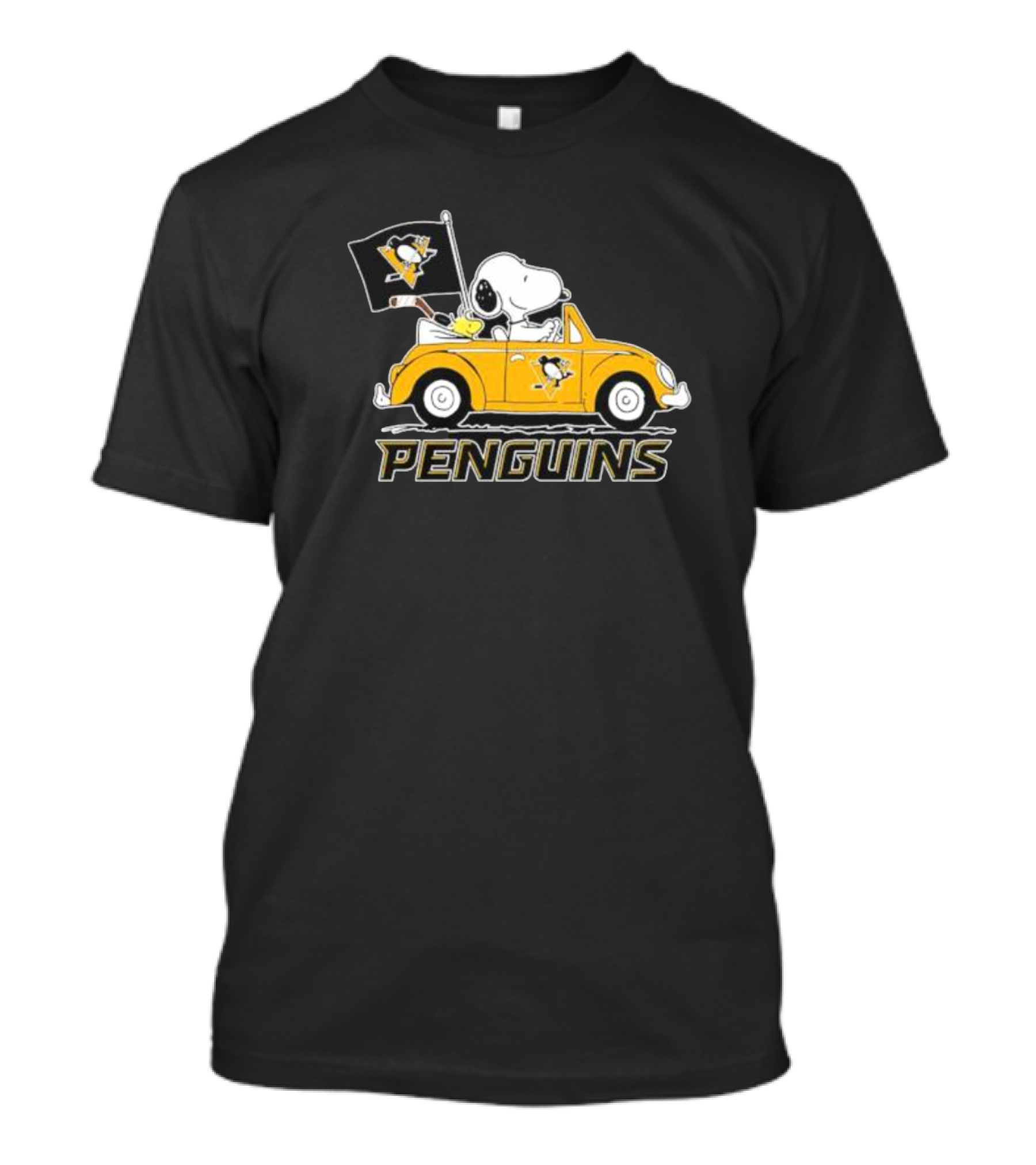 Peanuts Snoopy Woodstock Pittsburgh Penguins Driving Car Flag T-Shirt