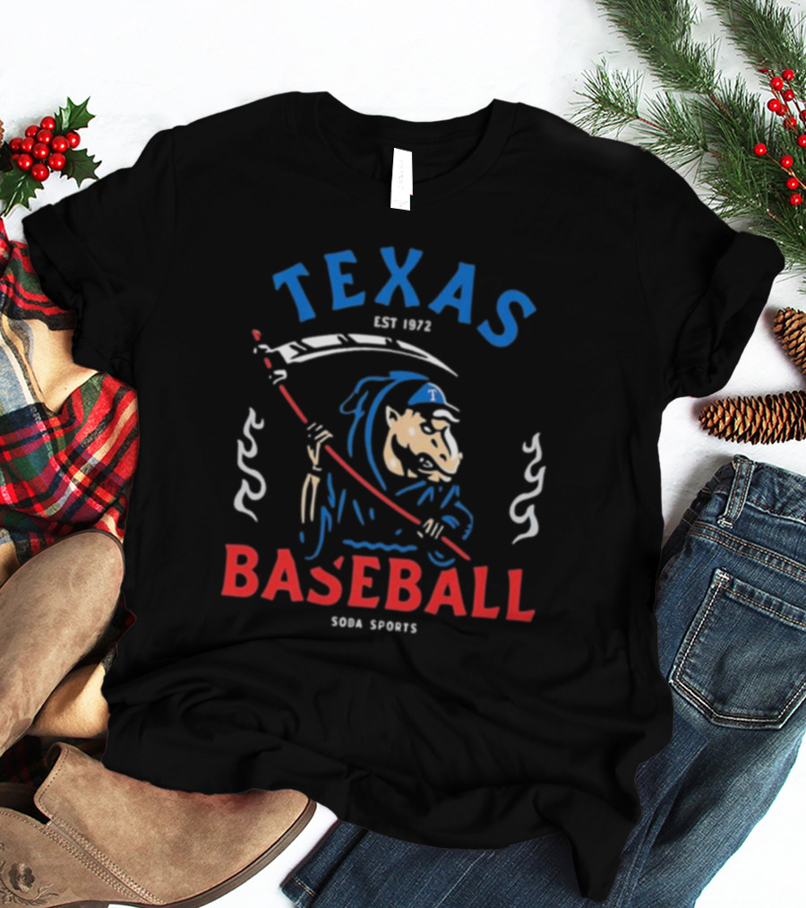 Texas Baseball Reaper Soba Sports Est 1972 T-Shirt