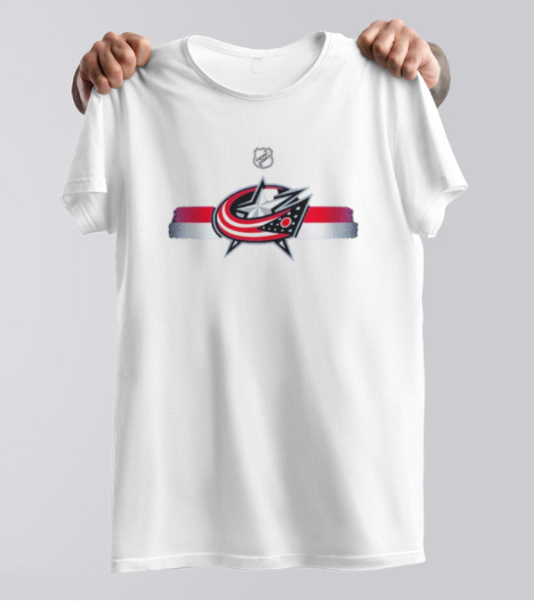 NHL Columbus Blue Jackets Emblem With Red White Blue Stripes T-Shirt