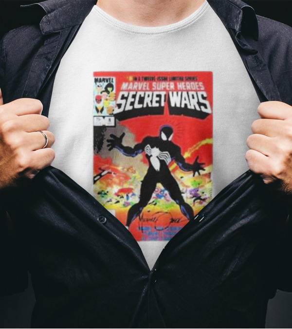 Marvel Super Heroes Secret Wars Spider-Man Black Suit Comic Cover T-Shirt