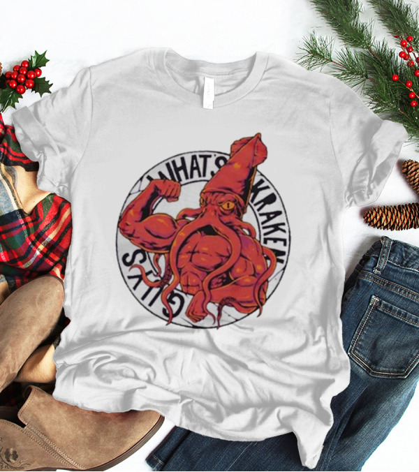 What’s Kraken Guys Sea Muscular Squid Circle T-Shirt