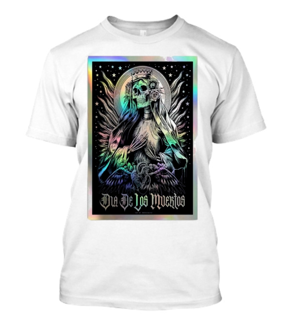 Dia De Los Muertos Skull Lady With Crown And Winged Aura T-Shirt
