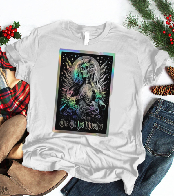 Dia De Los Muertos Skull Lady With Crown And Winged Aura T-Shirt
