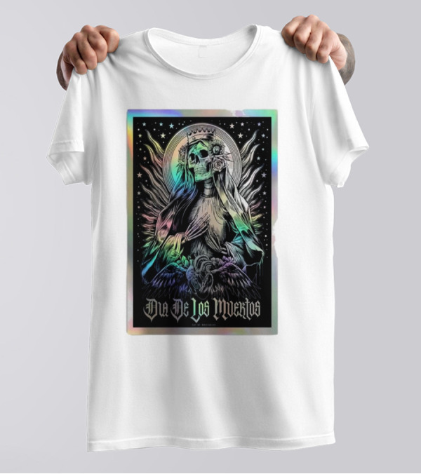 Dia De Los Muertos Skull Lady With Crown And Winged Aura T-Shirt