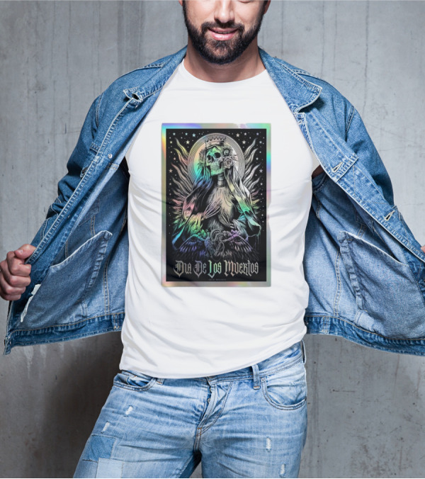 Dia De Los Muertos Skull Lady With Crown And Winged Aura T-Shirt