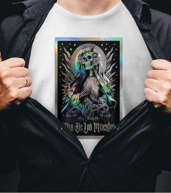 Dia De Los Muertos Skull Lady With Crown And Winged Aura T-Shirt