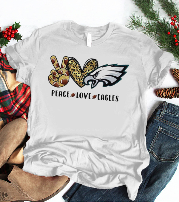 Peace Love Eagles Football Leopard Print T-Shirt