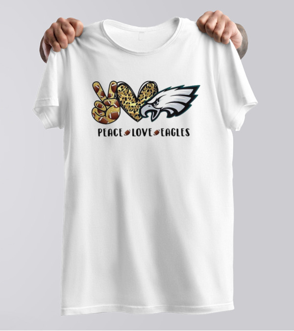 Peace Love Eagles Football Leopard Print T-Shirt