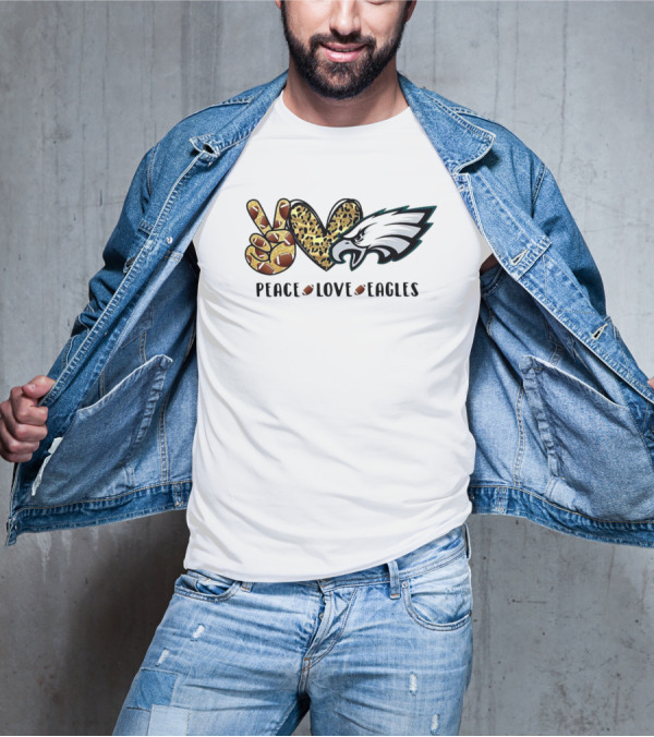 Peace Love Eagles Football Leopard Print T-Shirt