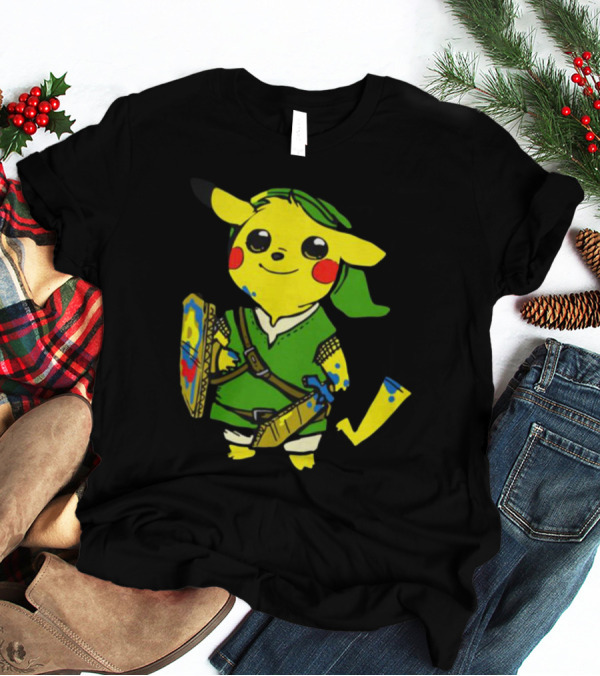 Pikachu In Link's Costume With Hylian Shield From The Legend Of Zelda T-Shirt