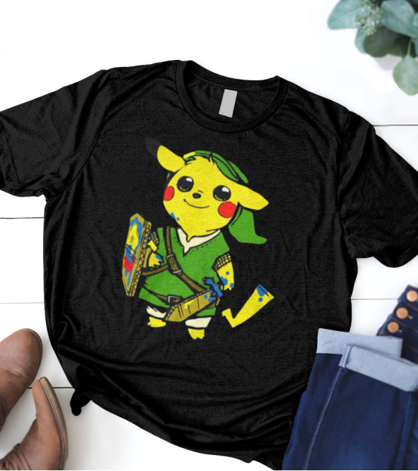 Pikachu In Link's Costume With Hylian Shield From The Legend Of Zelda T-Shirt