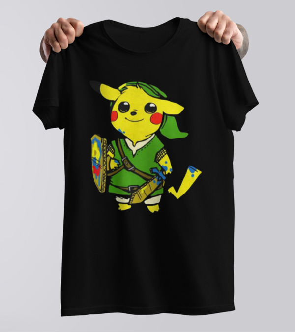 Pikachu In Link's Costume With Hylian Shield From The Legend Of Zelda T-Shirt