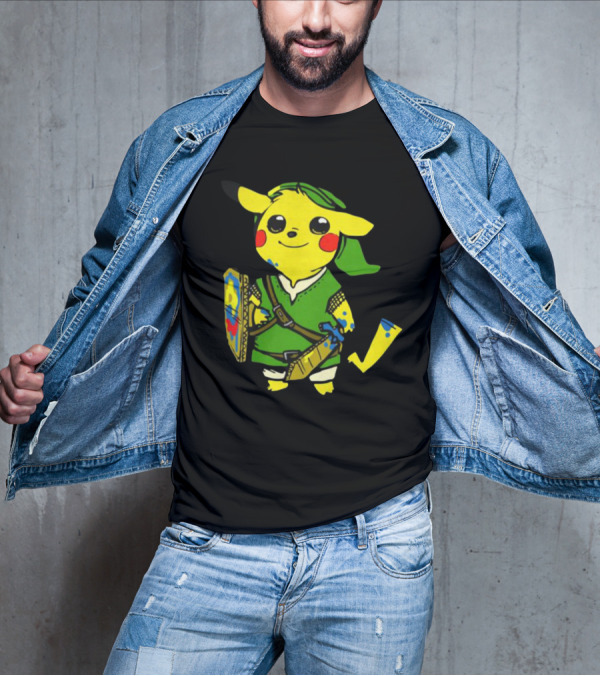 Pikachu In Link's Costume With Hylian Shield From The Legend Of Zelda T-Shirt