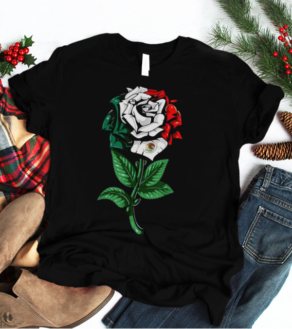Rose In Colors Of Mexican Flag With Emblem T-Shirt