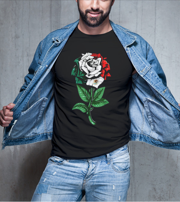 Rose In Colors Of Mexican Flag With Emblem T-Shirt