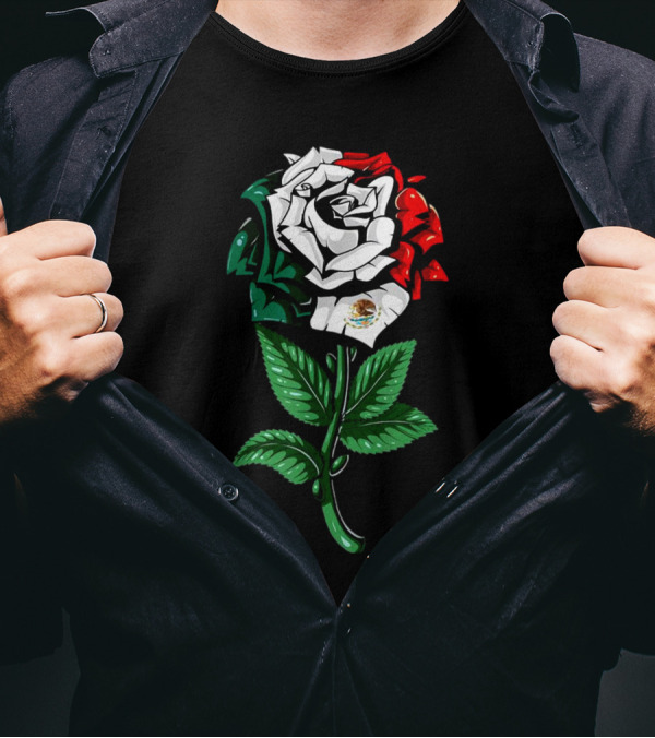 Rose In Colors Of Mexican Flag With Emblem T-Shirt