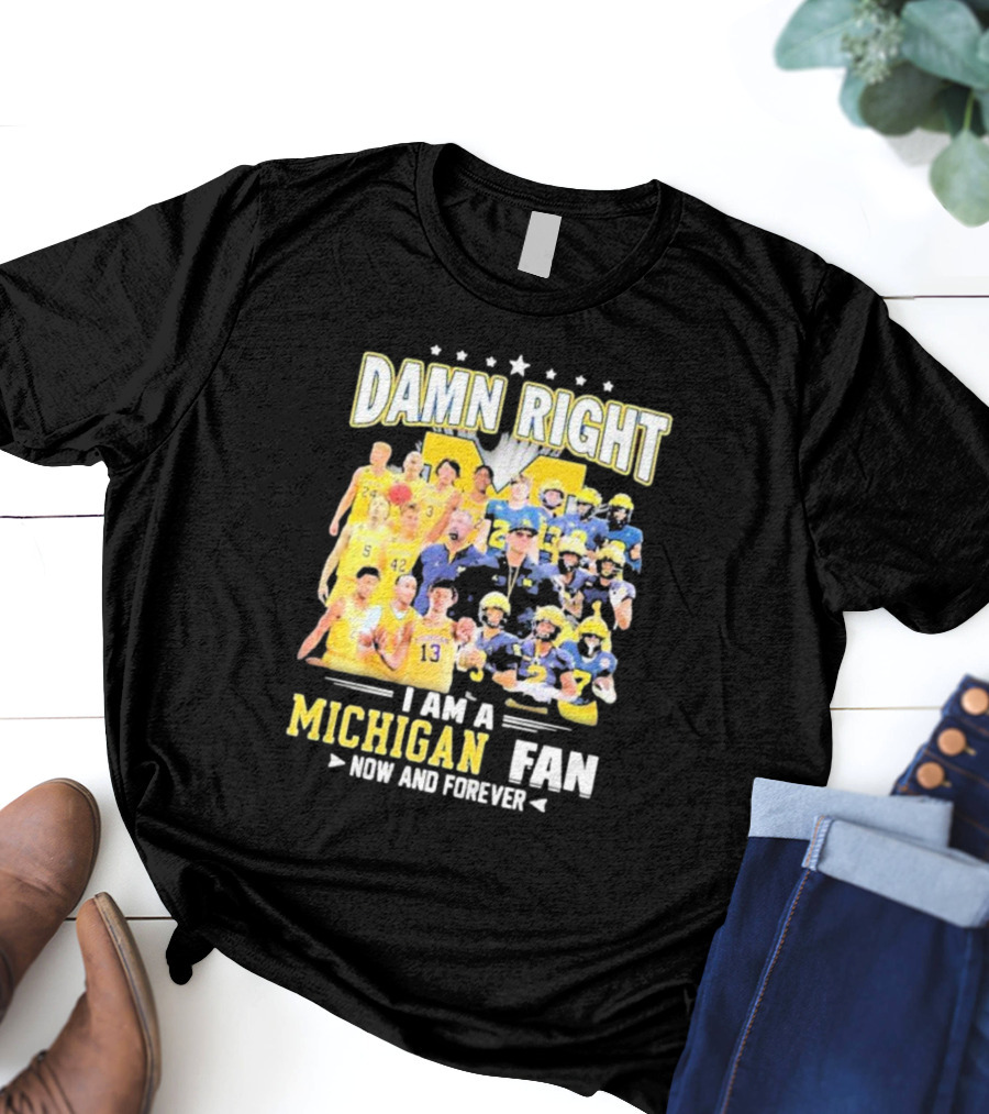 Damn Right I Am A Michigan Fan Now And Forever Football And Basketball Team Images T-Shirt