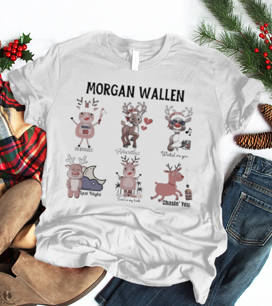 Morgan Wallen Reindeer Christmas Fan Songs 98 Braves Heartless Chasin' You T-Shirt
