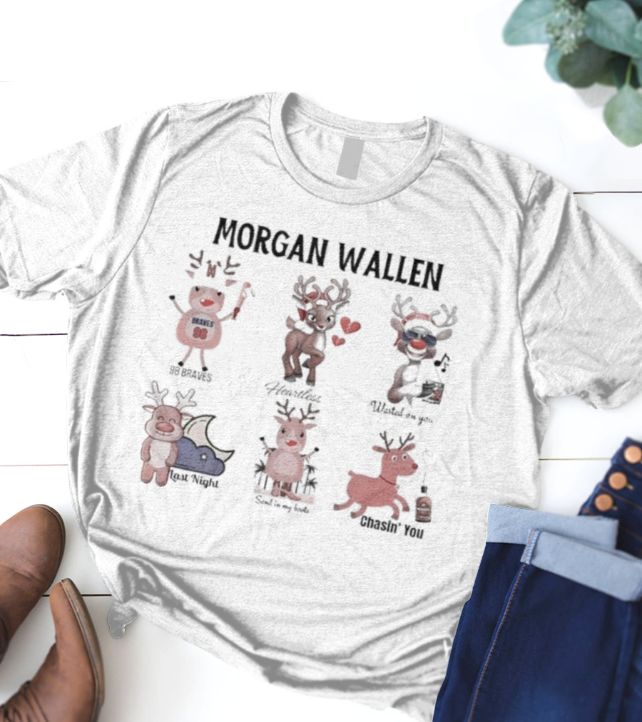 Morgan Wallen Reindeer Christmas Fan Songs 98 Braves Heartless Chasin' You T-Shirt
