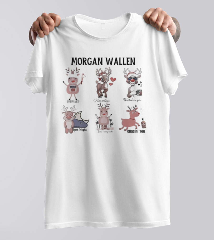 Morgan Wallen Reindeer Christmas Fan Songs 98 Braves Heartless Chasin' You T-Shirt
