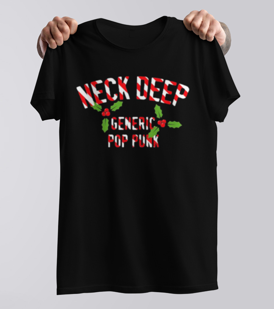 Neck Deep Candy Cane Text With Holly Generic Pop Punk T-Shirt