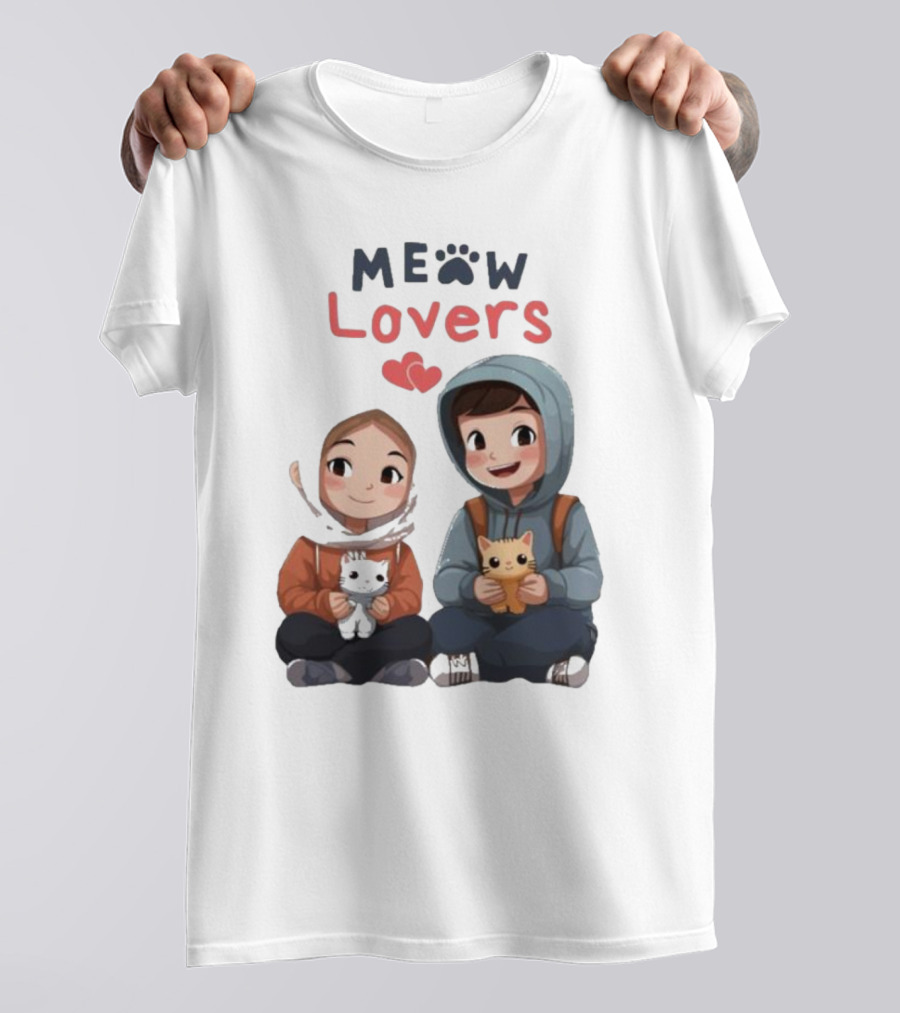 Meow Lovers Cute Boy And Girl With Kittens T-Shirt