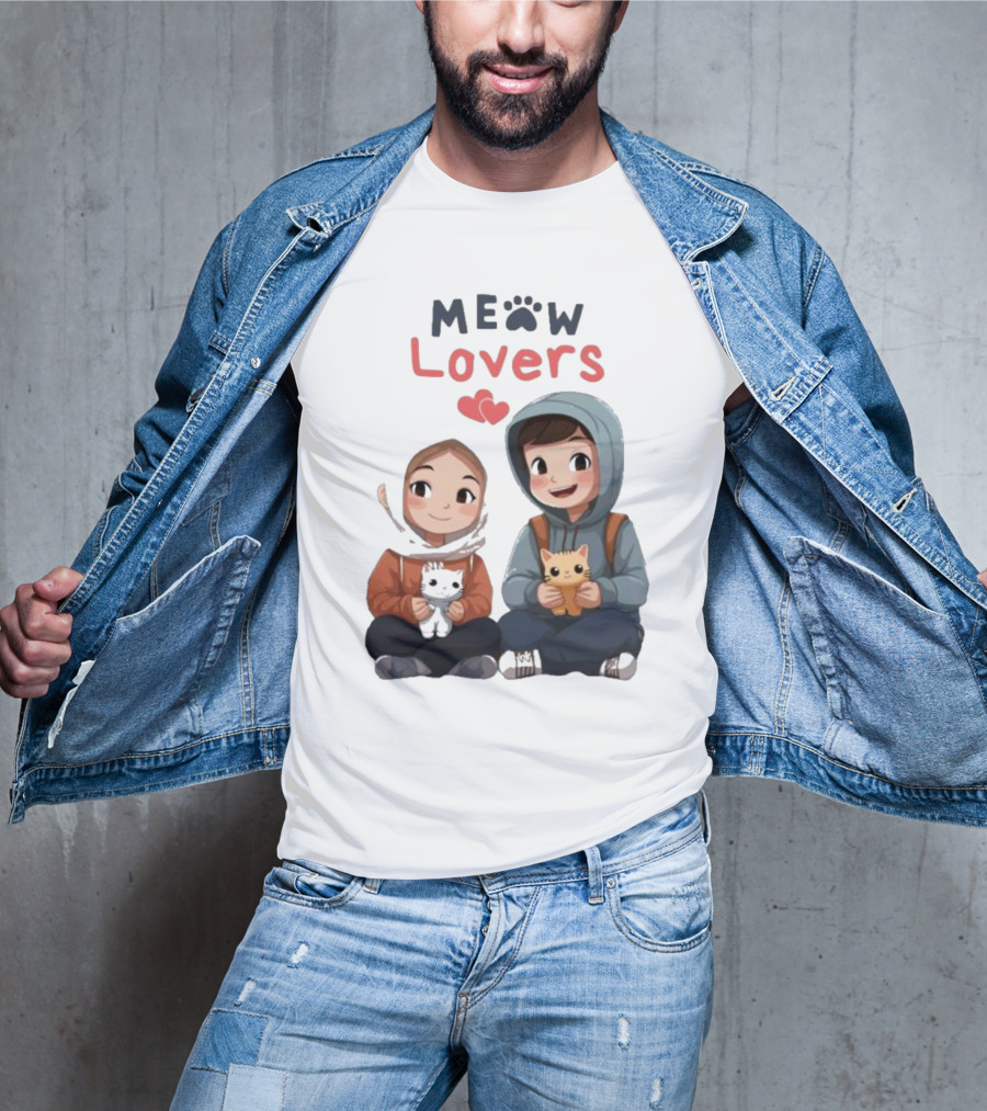 Meow Lovers Cute Boy And Girl With Kittens T-Shirt
