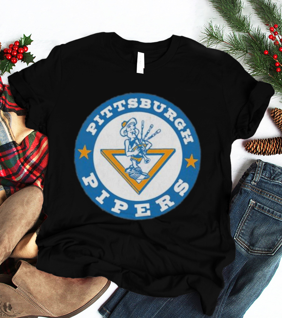 Pittsburgh Pipers Basketball Team Classic Logo With Bagpiper And Star Emblems T-Shirt