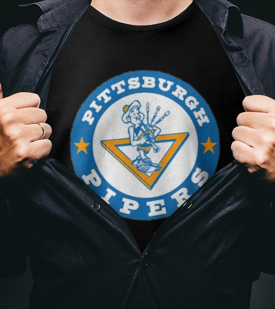 Pittsburgh Pipers Basketball Team Classic Logo With Bagpiper And Star Emblems T-Shirt