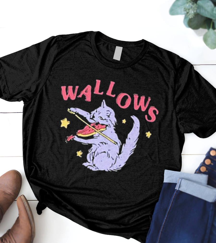 Wallows Cat Playing Fiddle Surrounded By Stars T-Shirt