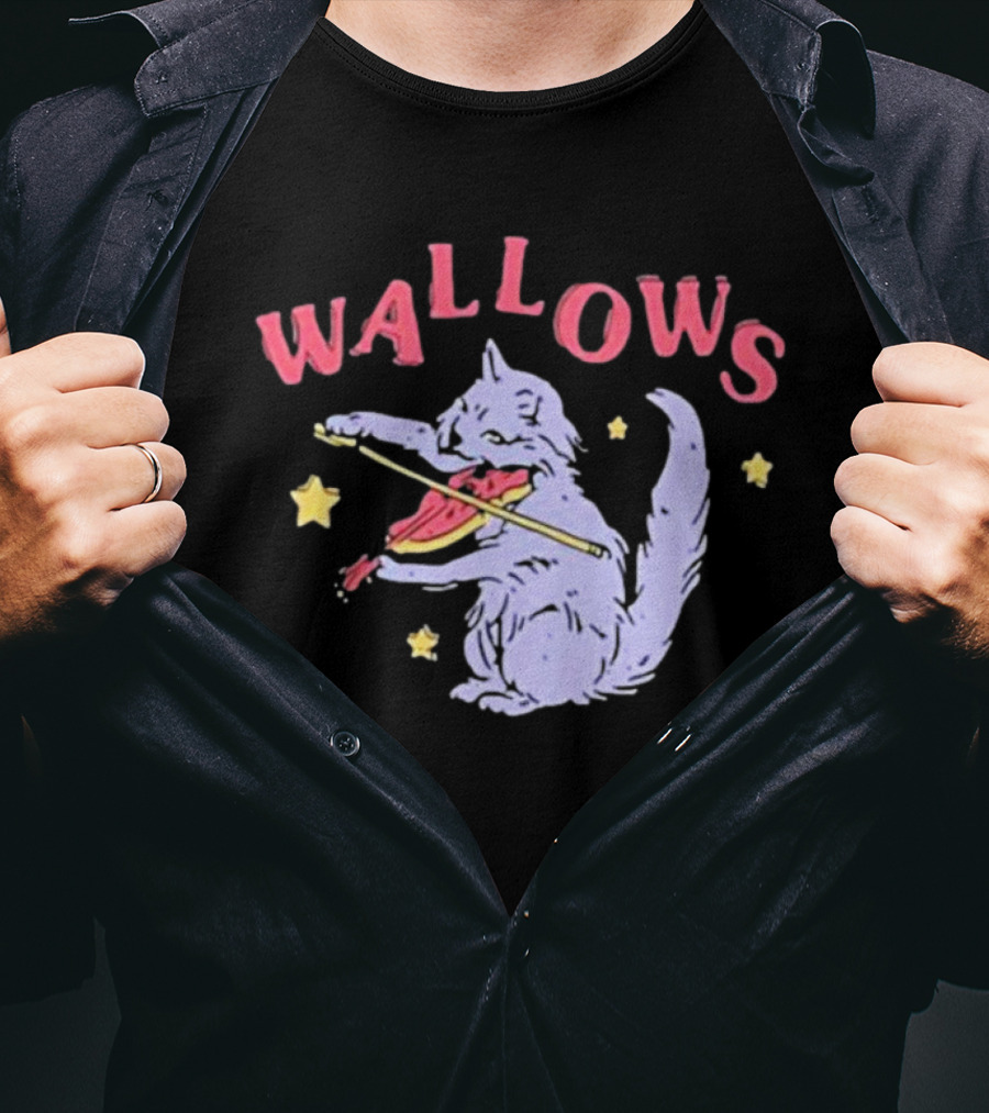 Wallows Cat Playing Fiddle Surrounded By Stars T-Shirt