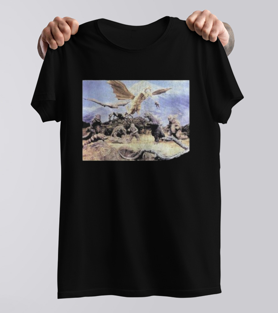 Destroy All Monsters Group Kaiju Battle Scene T-Shirt