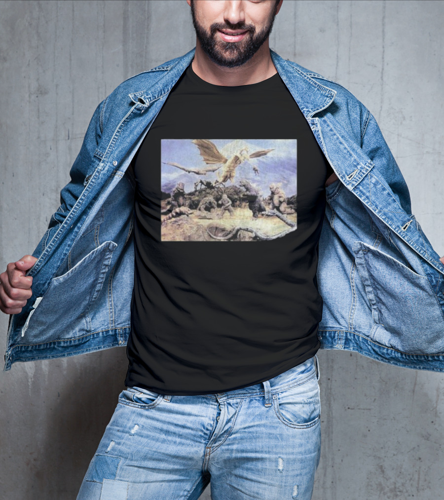 Destroy All Monsters Group Kaiju Battle Scene T-Shirt