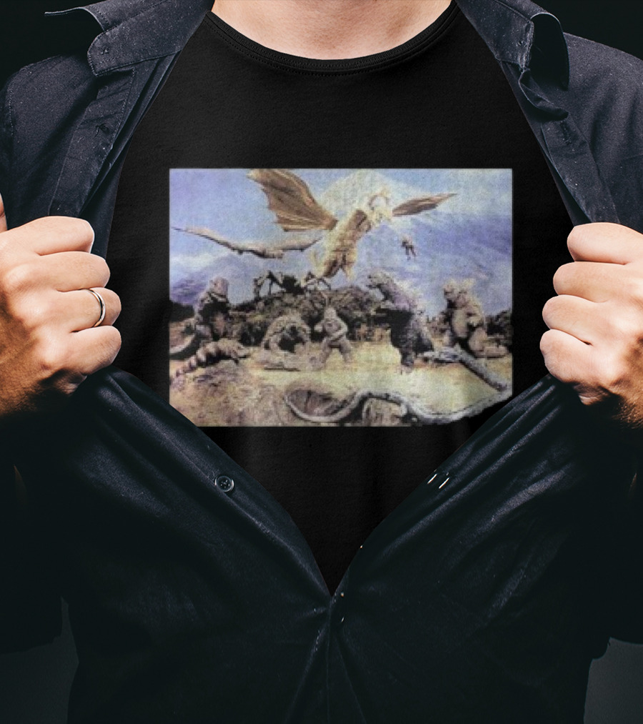 Destroy All Monsters Group Kaiju Battle Scene T-Shirt