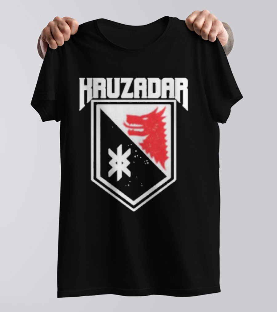 Kruzadar Shield With Red Wolf Emblem T-Shirt