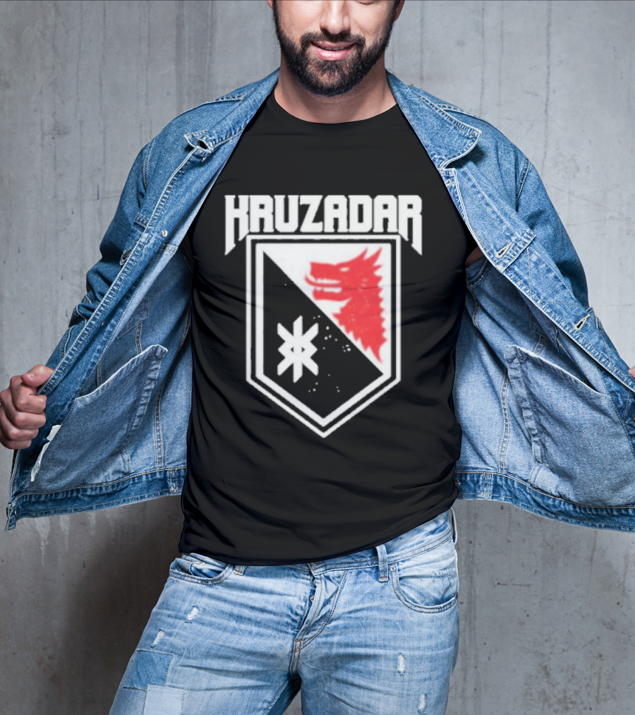 Kruzadar Shield With Red Wolf Emblem T-Shirt