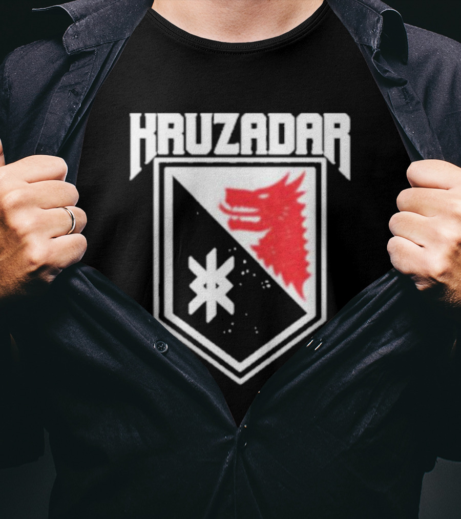Kruzadar Shield With Red Wolf Emblem T-Shirt