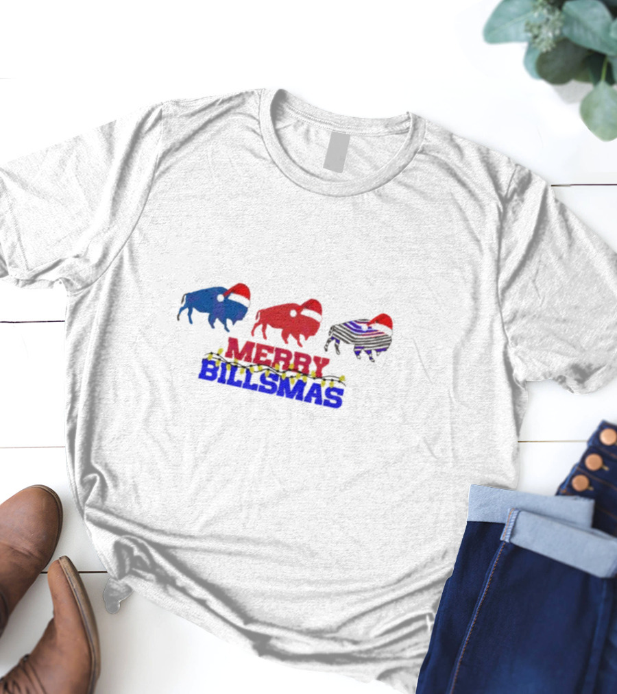 Merry Billmas Buffalo Bills Christmas Lights Buffalo Icons T-Shirt