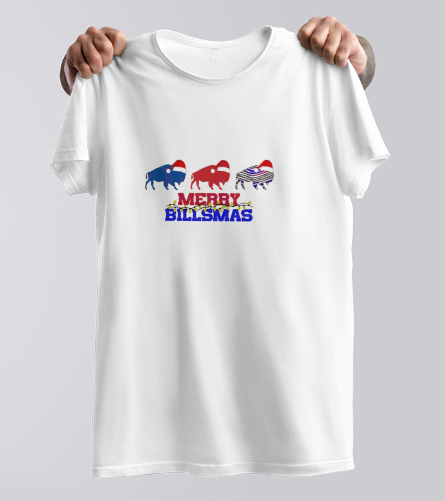 Merry Billmas Buffalo Bills Christmas Lights Buffalo Icons T-Shirt