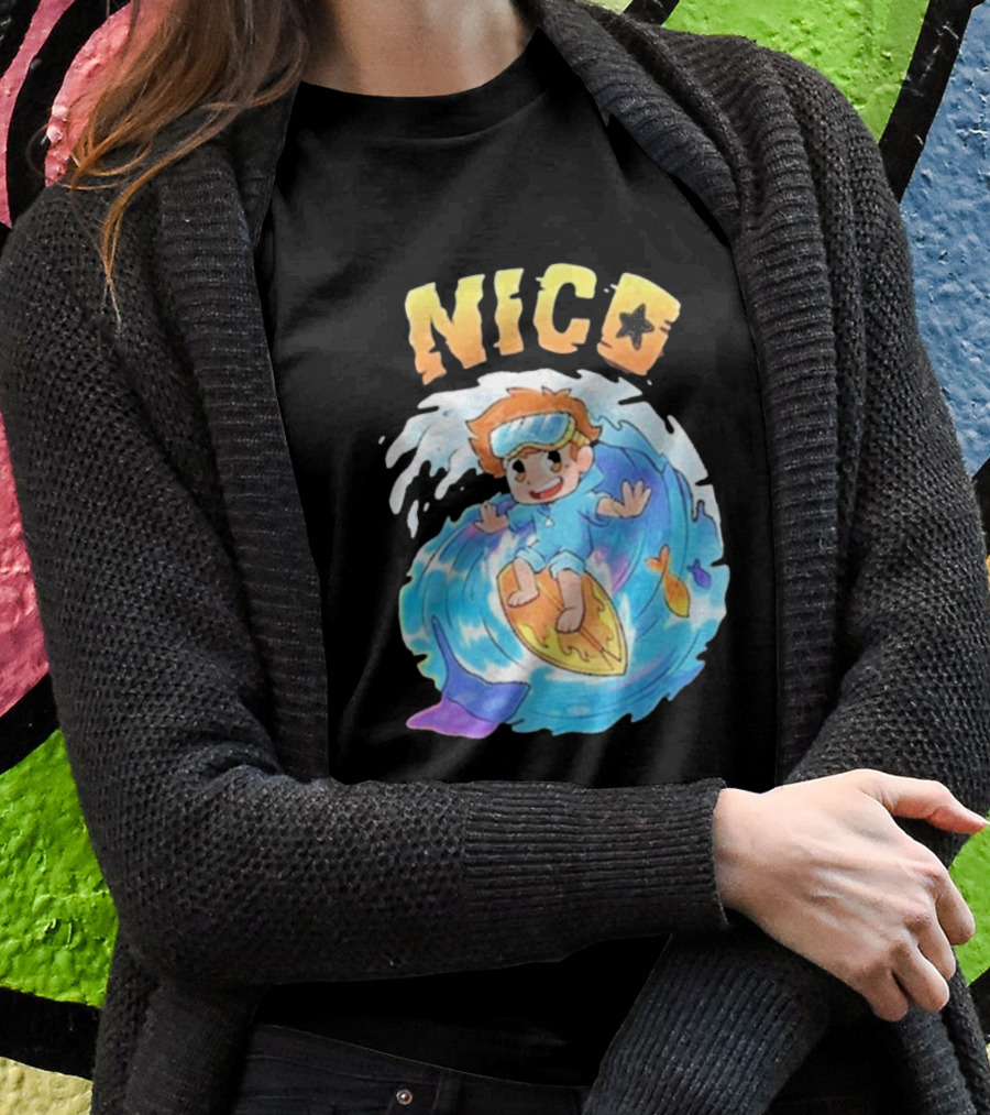 Nico Surfing In Ocean Wave Art With Cash And Nico Nico Starfish T-Shirt