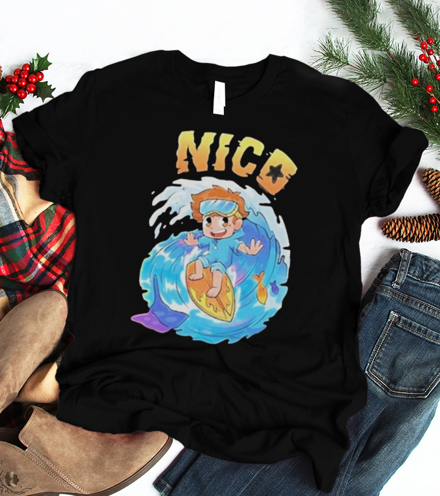 Nico Surfing In Ocean Wave Art With Cash And Nico Nico Starfish T-Shirt