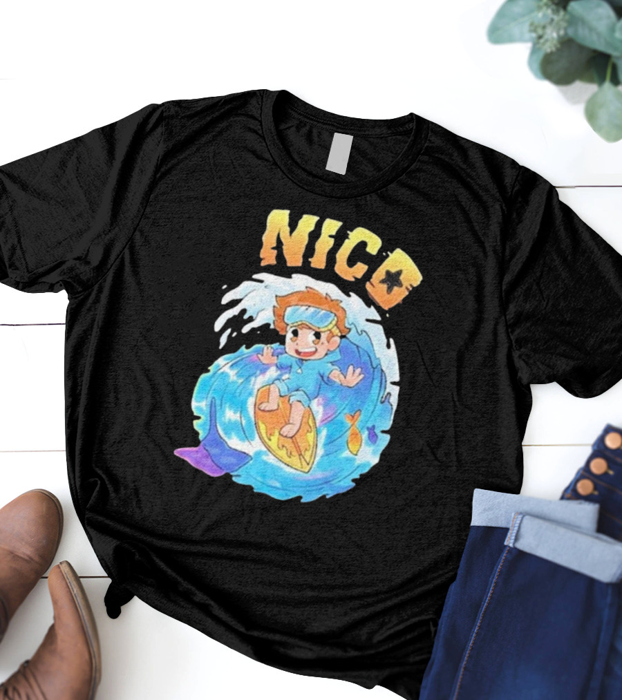Nico Surfing In Ocean Wave Art With Cash And Nico Nico Starfish T-Shirt