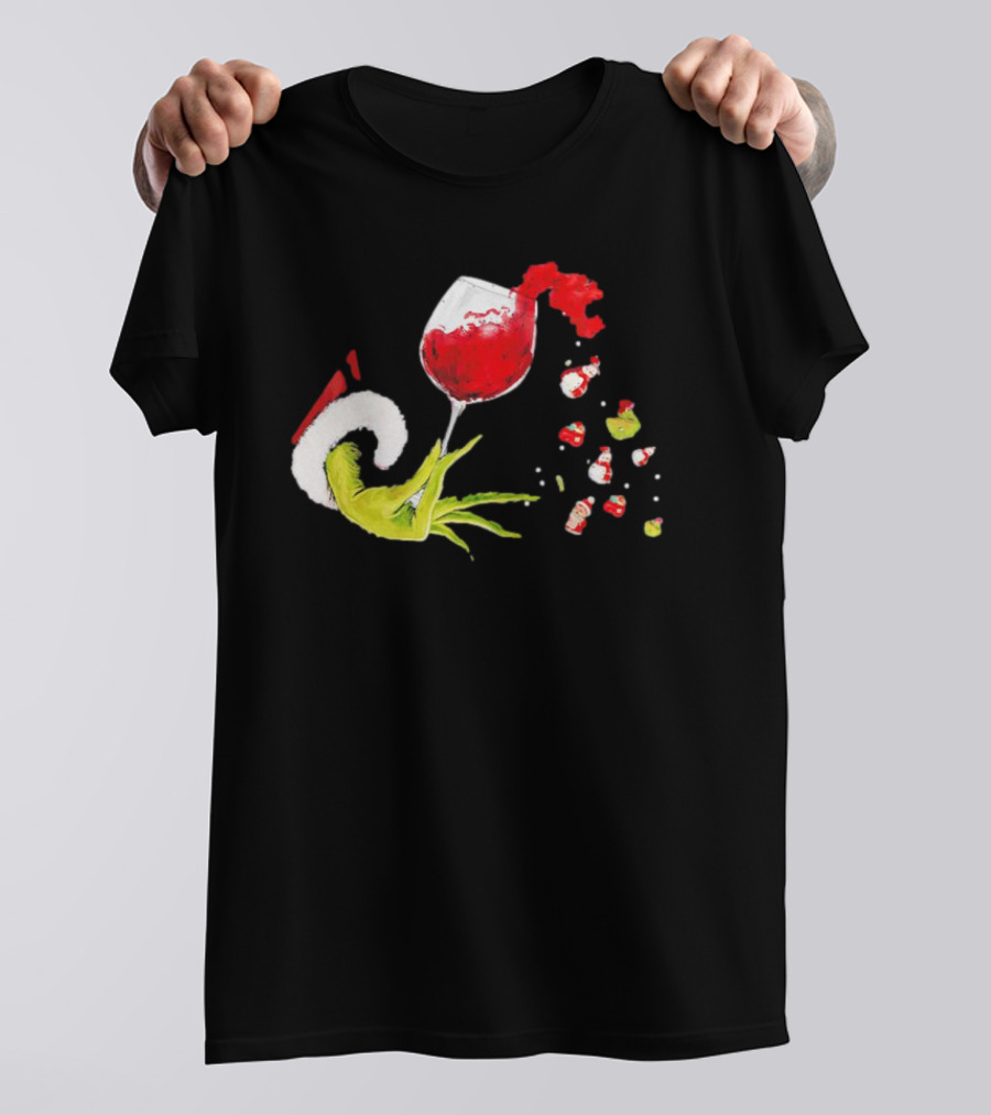Grinch Hand Christmas Wine Glass Festive Holiday T-Shirt