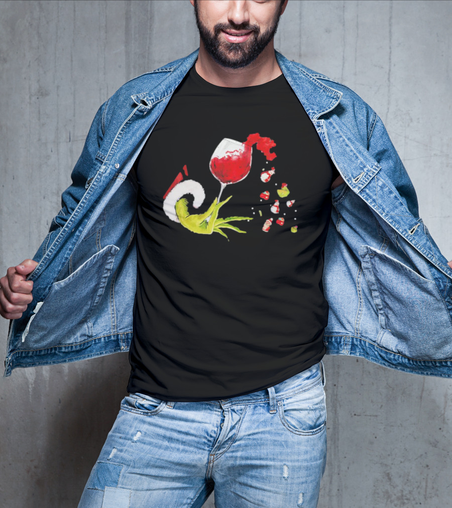 Grinch Hand Christmas Wine Glass Festive Holiday T-Shirt