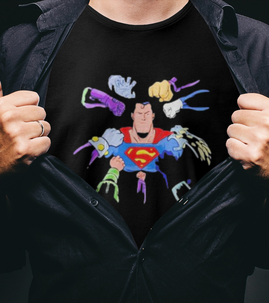 Superman Battling Multiple Foes With Iconic Super Strength T-Shirt
