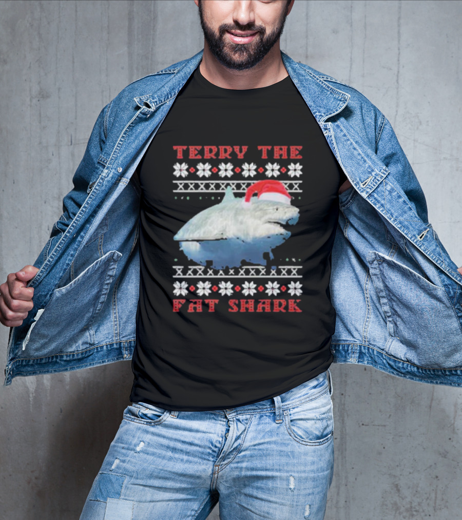 Terry The Fat Shark Christmas Santa Hat Snowflake T-Shirt