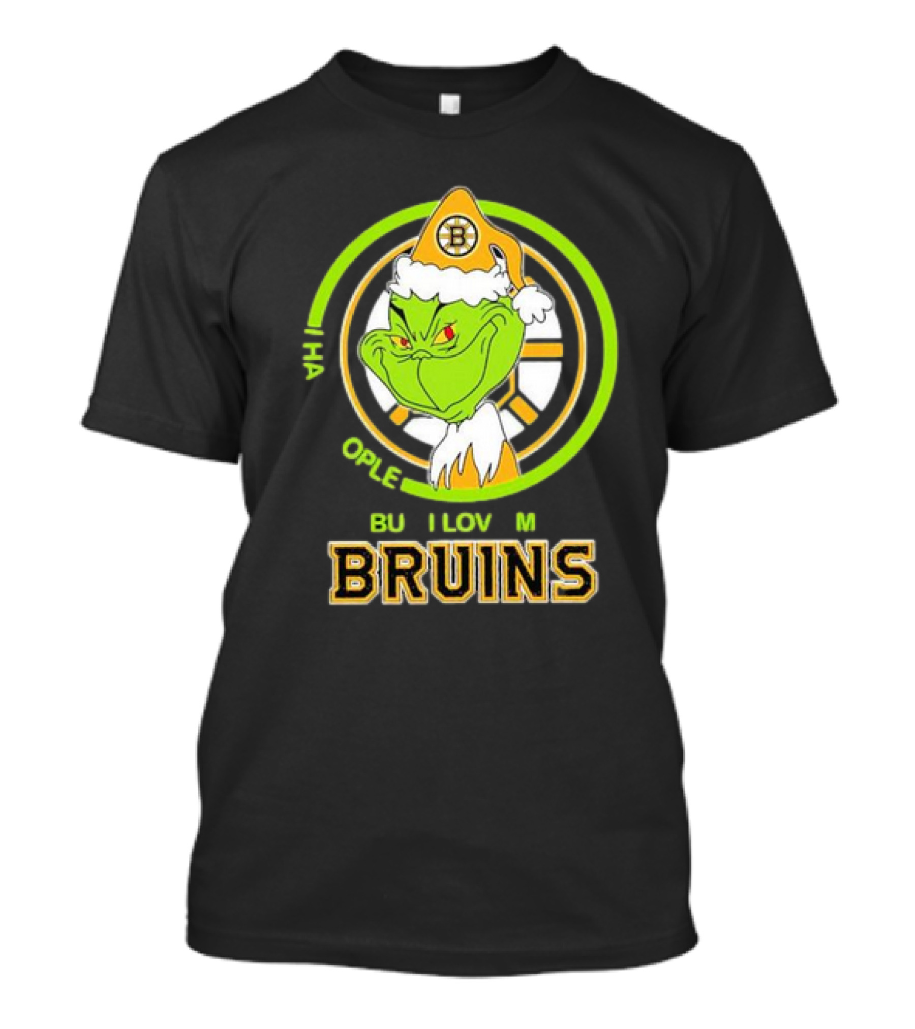 The Grinch Santa Boston Bruins I Hate People But Love My Hockey Team T-Shirt