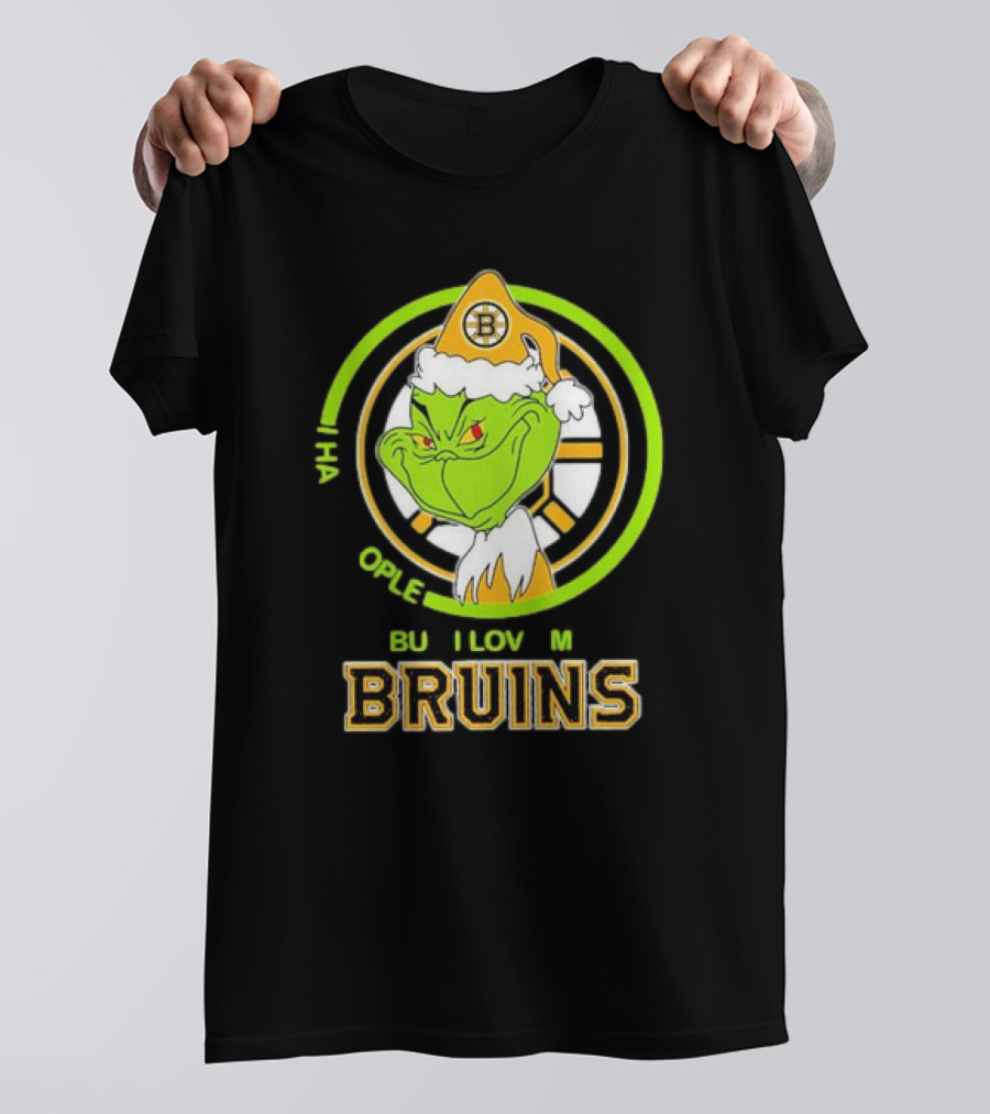 The Grinch Santa Boston Bruins I Hate People But Love My Hockey Team T-Shirt
