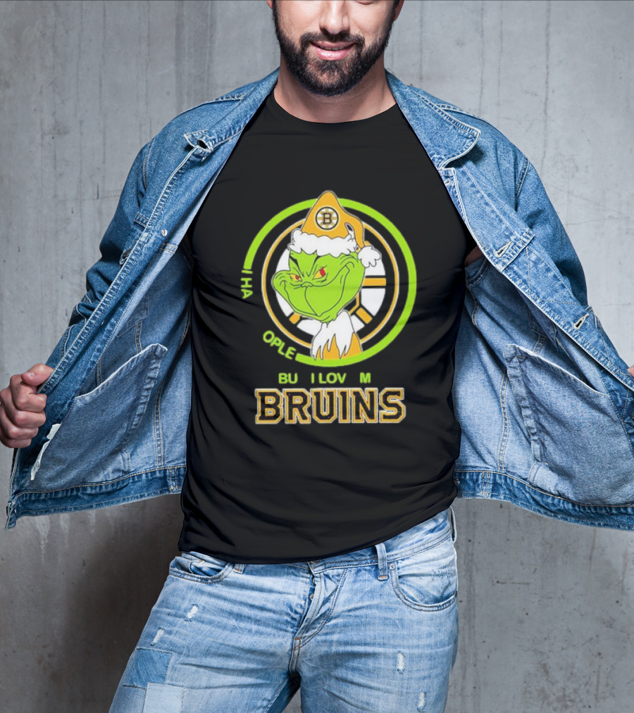 The Grinch Santa Boston Bruins I Hate People But Love My Hockey Team T-Shirt